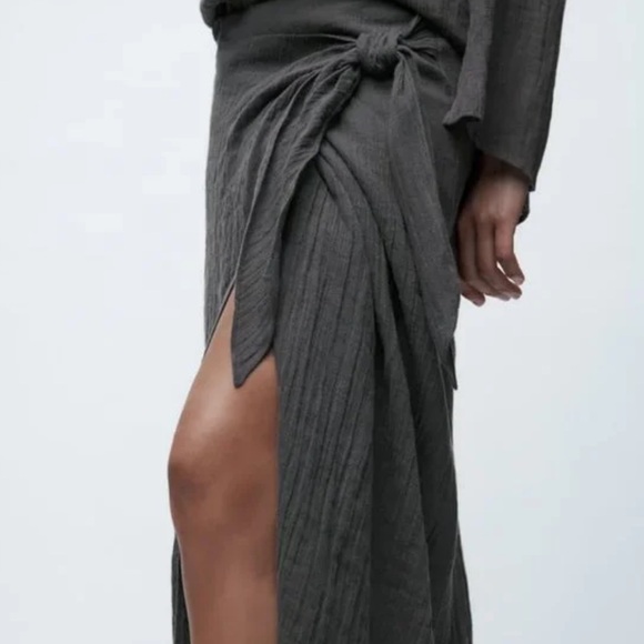 NEW Zara Gray Linen Wrap Midi Skirt XS - Picture 3 of 9